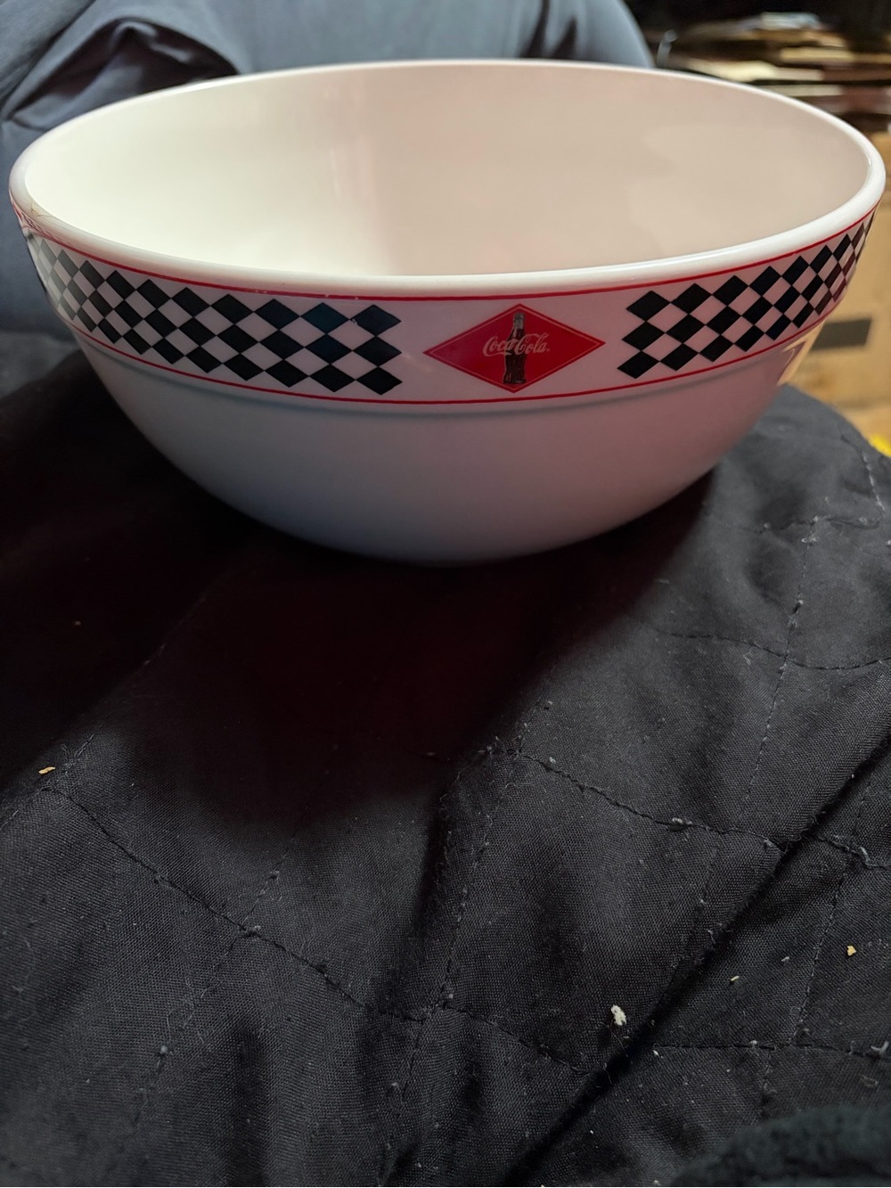 Set of 2 Coca Cola White Bowl with Red Trim and Black Checkered Band